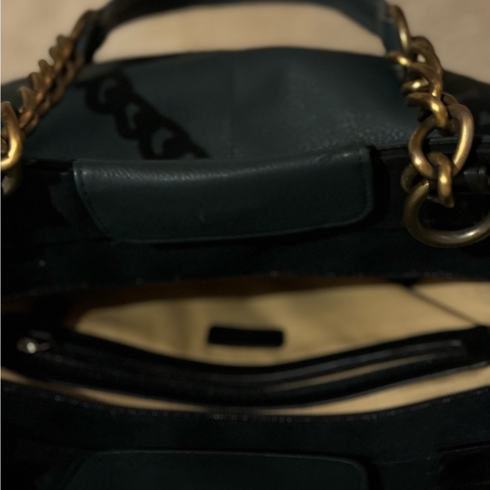 Miche leather hand bag preowned but excellent condition  Smokey dark grey blues